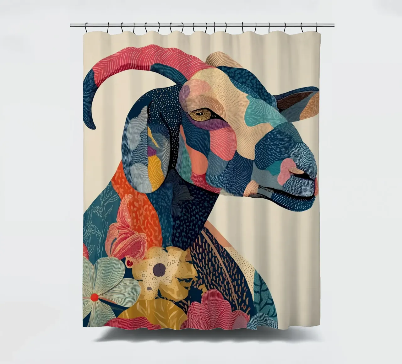 Portrait of a Goat in Bloom Duschvorhang von Luca