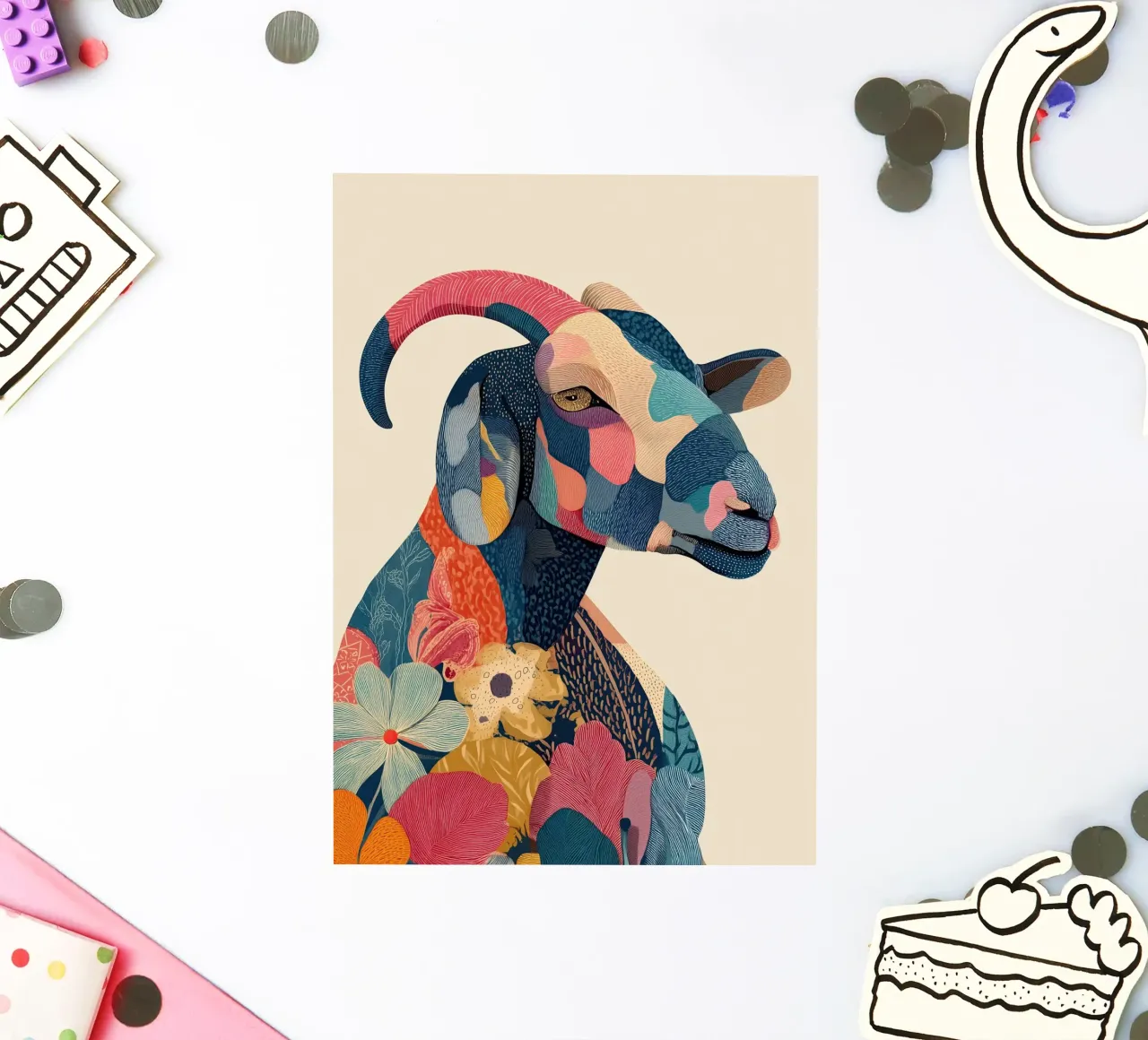 Portrait of a Goat in Bloom pegatina de Luca