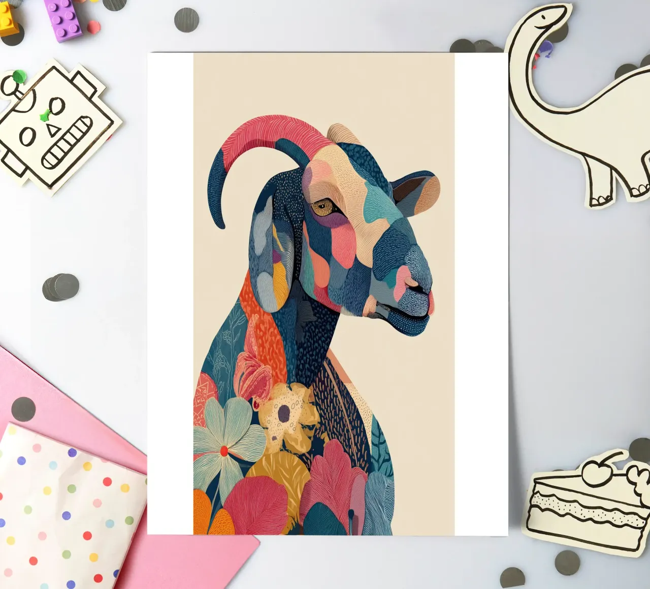 Portrait of a Goat in Bloom Stickerbogen von Luca
