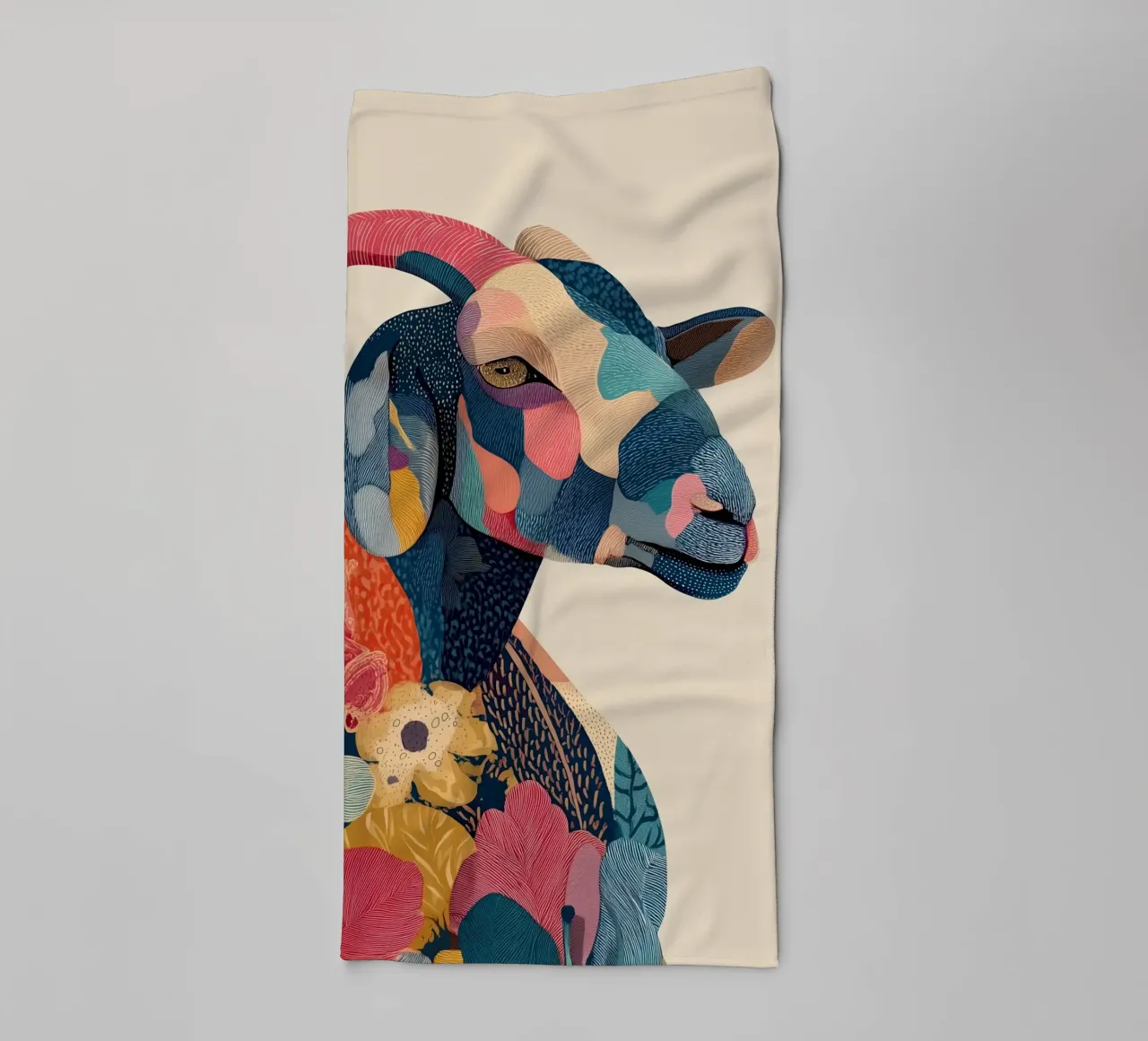 Portrait of a Goat in Bloom Handtuch von Luca