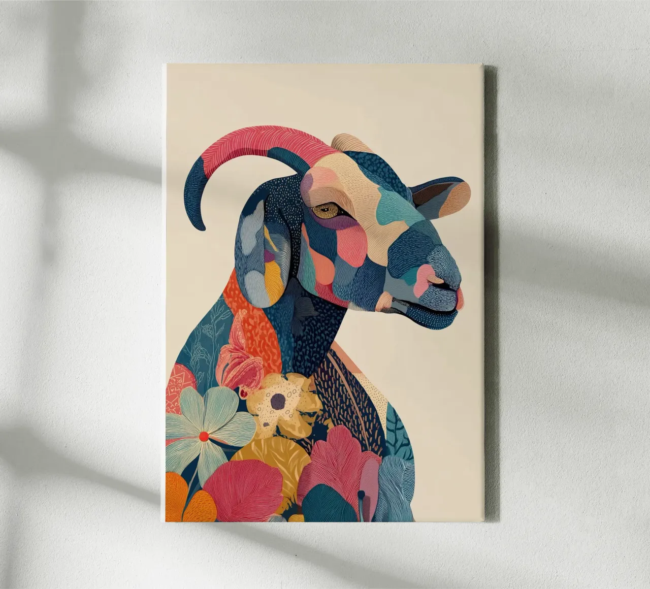 Portrait of a Goat in Bloom canvas van Luca