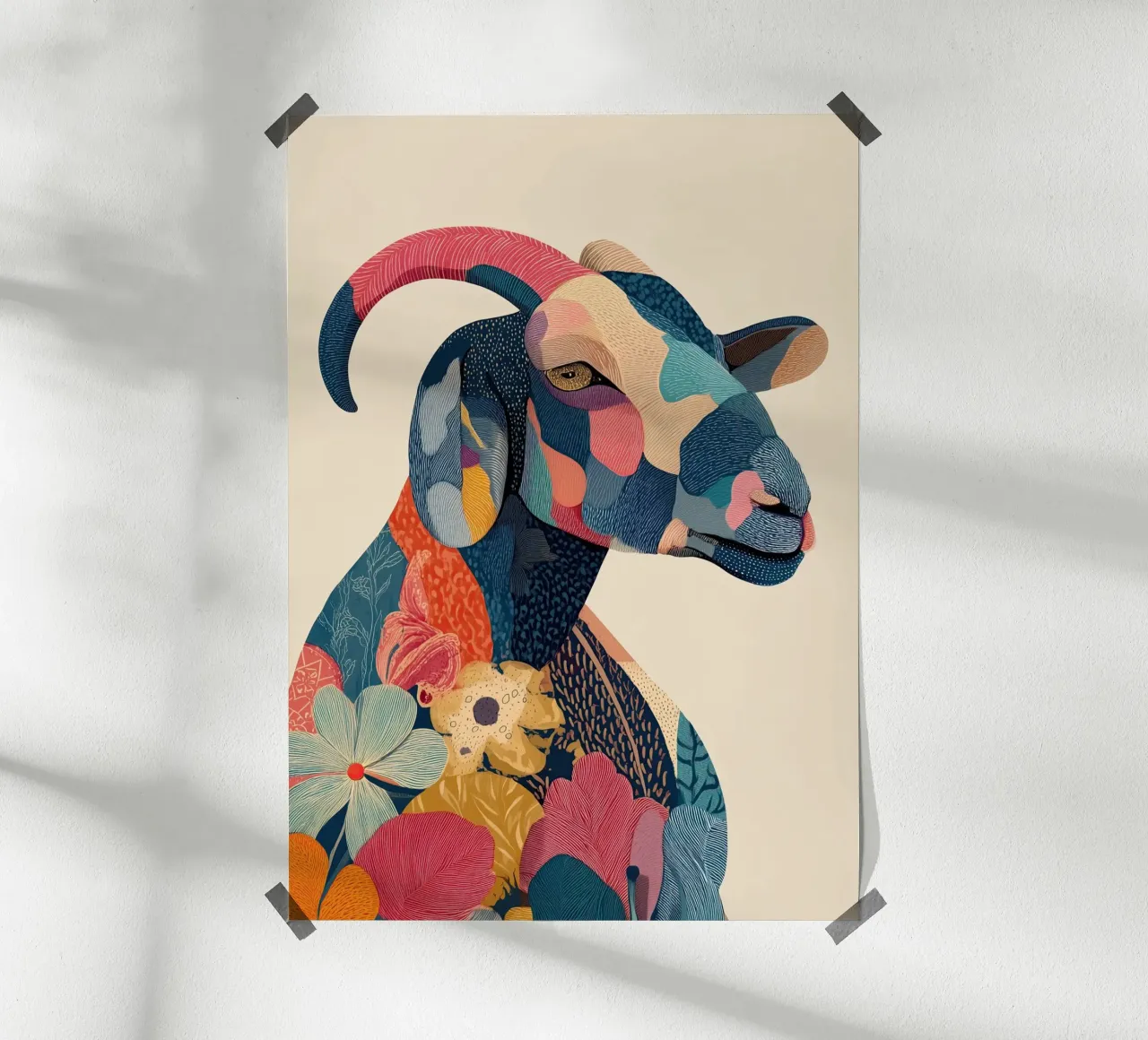 Portrait of a Goat in Bloom carta hahnemühle da Luca