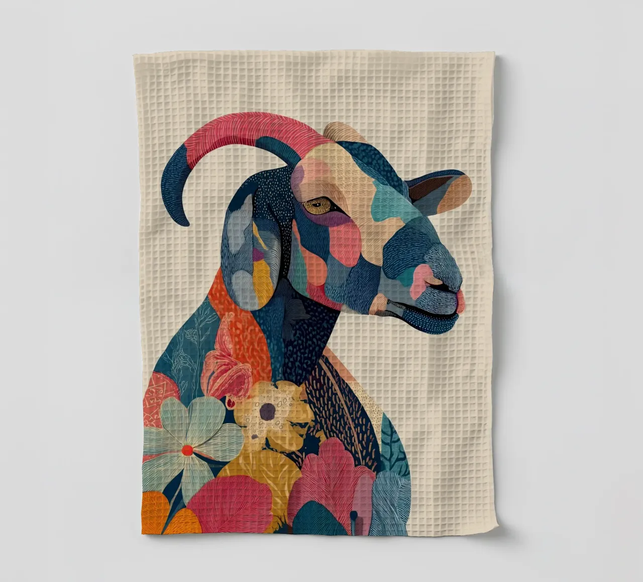 Portrait of a Goat in Bloom paño de cocina de Luca