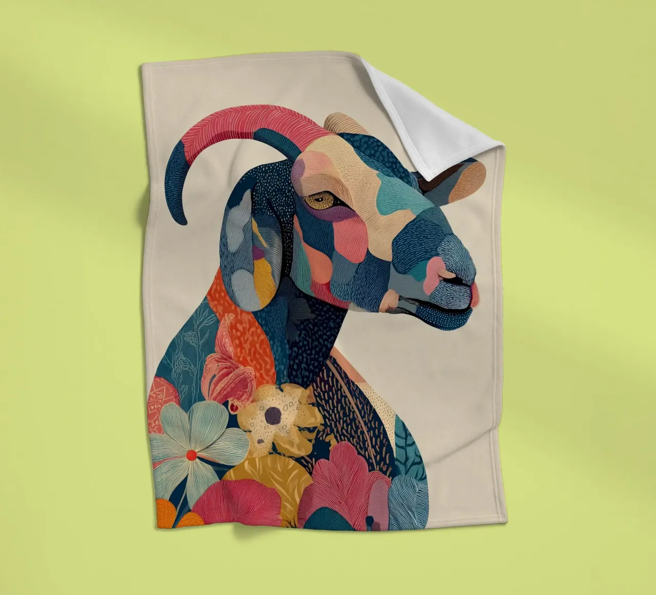Portrait of a Goat in Bloom Fleecedecke von Luca