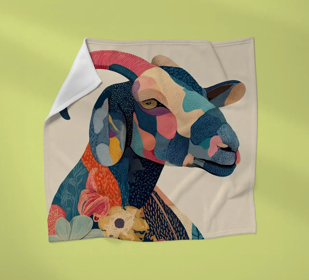 Portrait of a Goat in Bloom Fleecedecke von Luca