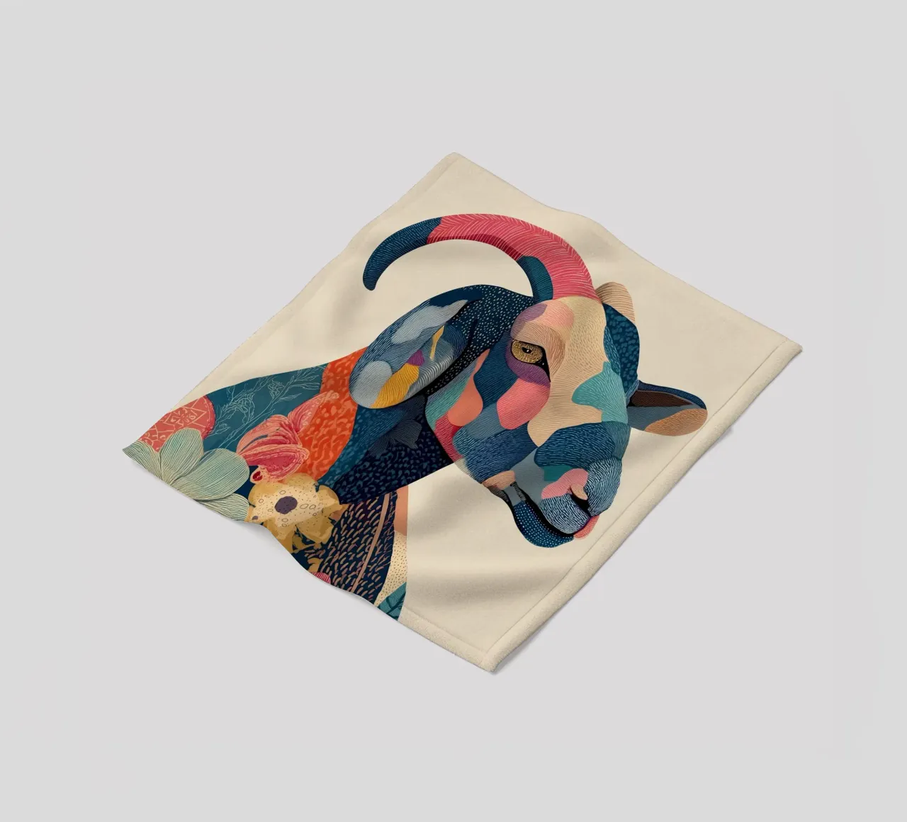 Portrait of a Goat in Bloom Fleecedecke von Luca