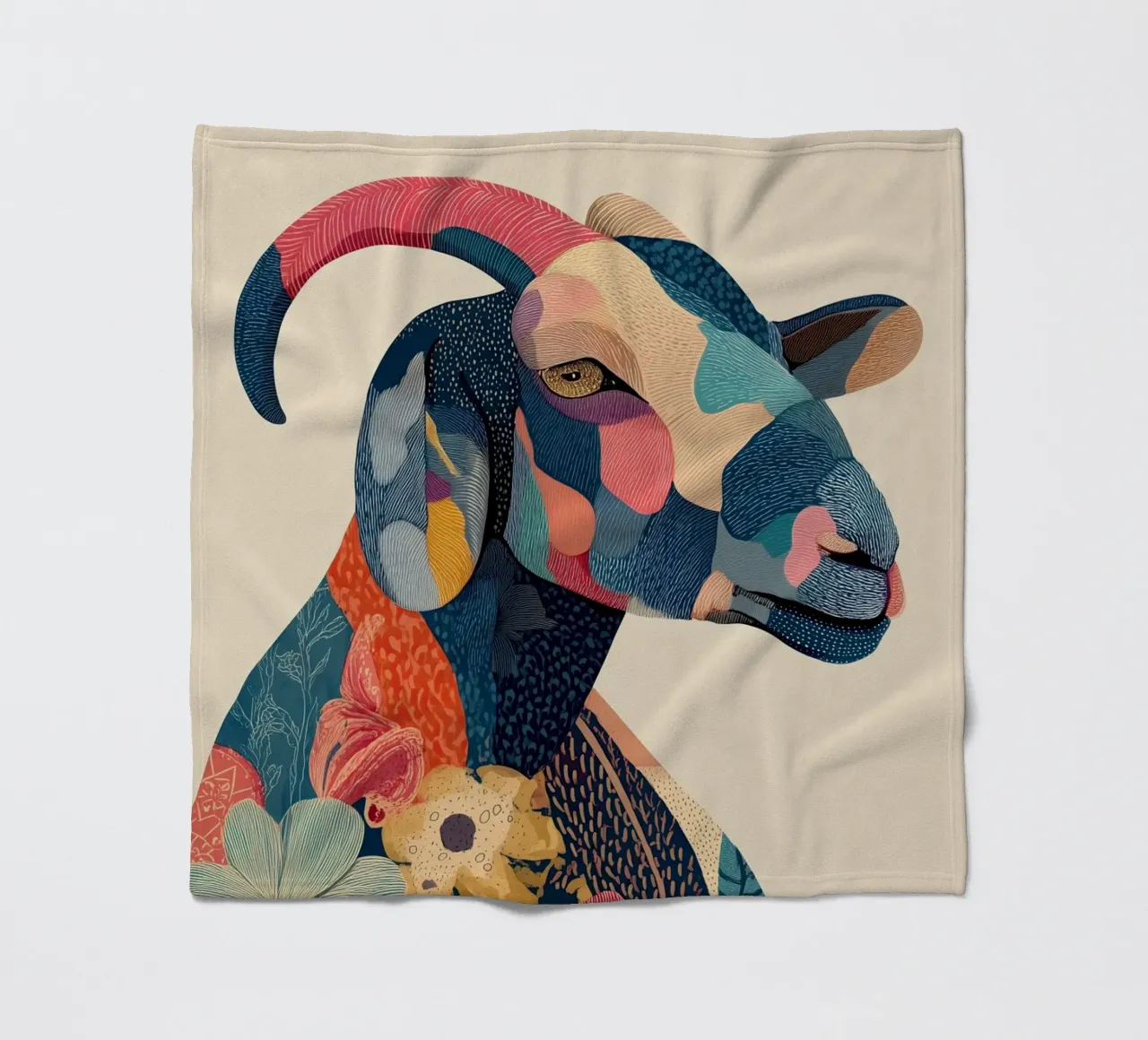 Portrait of a Goat in Bloom Fleecedecke von Luca