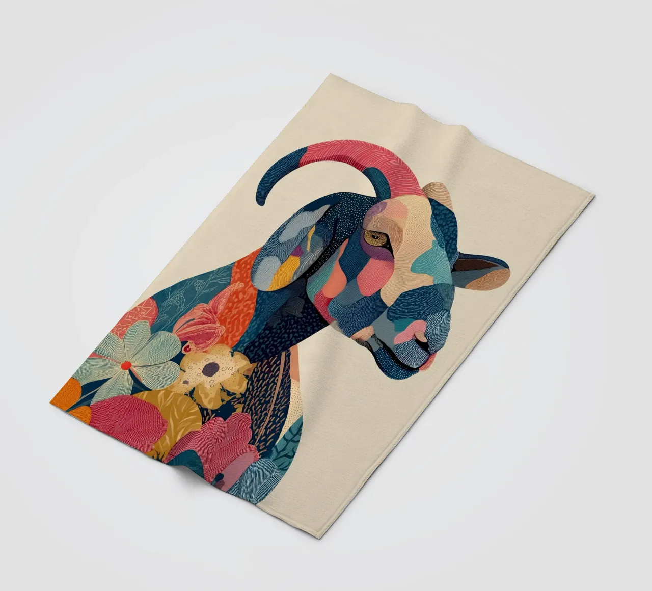 Portrait of a Goat in Bloom Fleecedecke von Luca