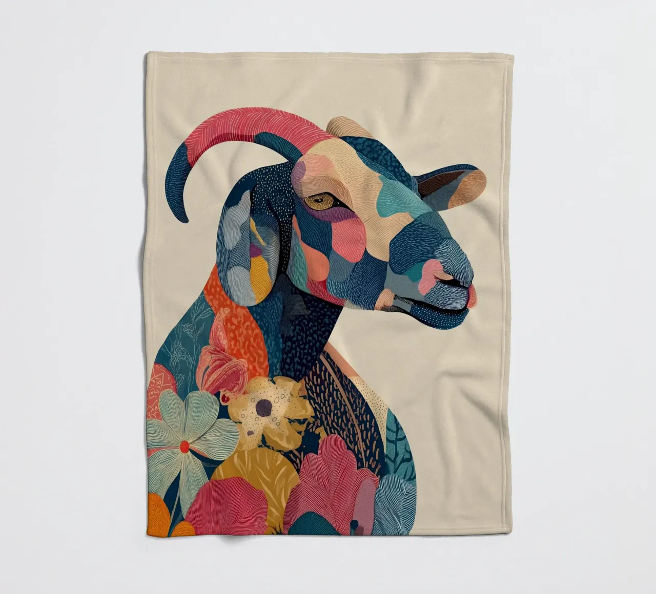 Portrait of a Goat in Bloom Fleecedecke von Luca