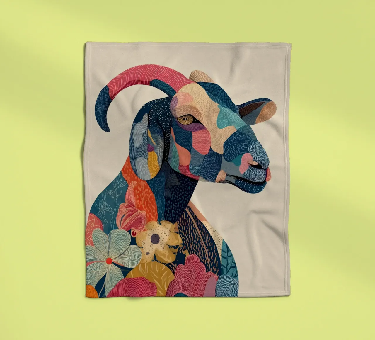 Portrait of a Goat in Bloom Fleecedecke von Luca