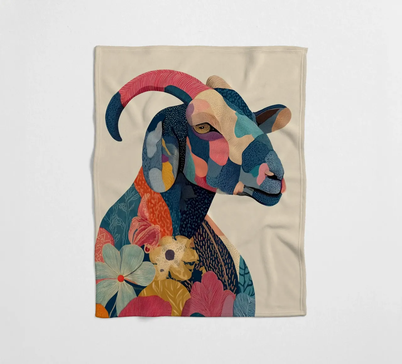 Portrait of a Goat in Bloom Fleecedecke von Luca