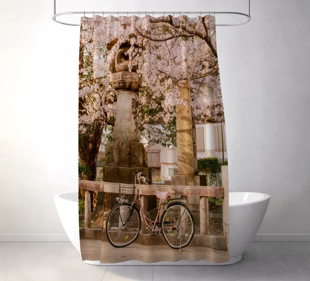 Bicicletta con fiori di ciliegio tenda da doccia da mbgraphx2