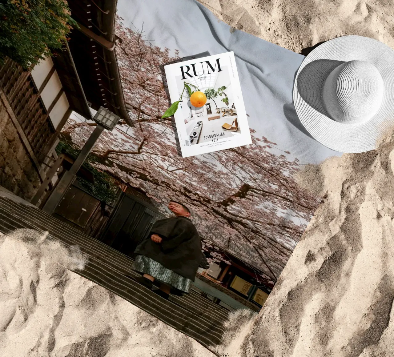 Scala dei ciliegi in fiore a Kyoto, Giappone telo mare da mbgraphx2