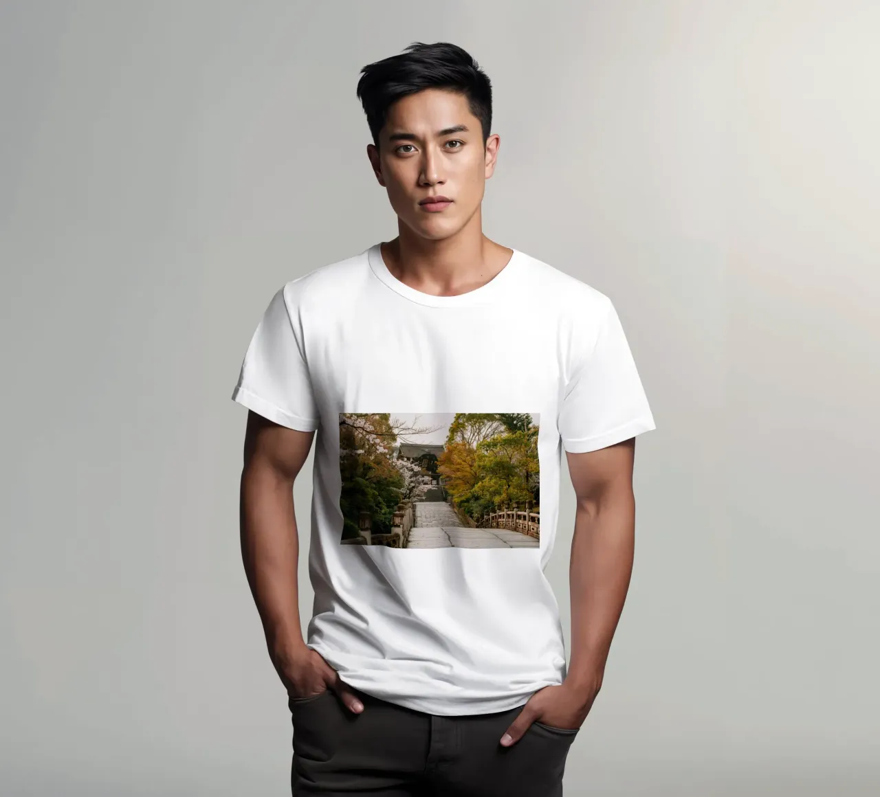 Tempio giapponese dei ciliegi in fiore a Kyoto, Giappone t-shirt da mbgraphx2