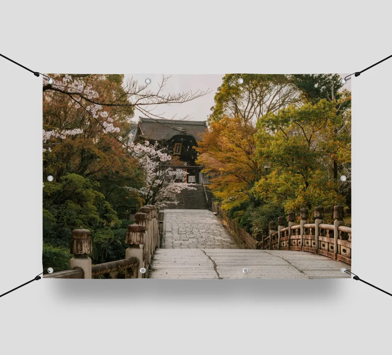 Tempio giapponese dei ciliegi in fiore a Kyoto, Giappone telo in pvc da mbgraphx2