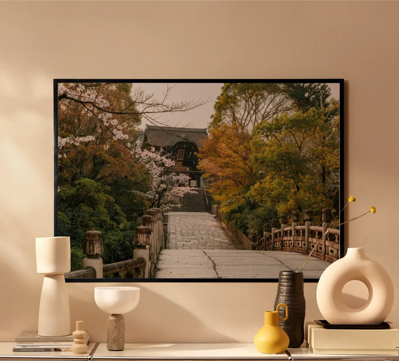 Tempio giapponese dei ciliegi in fiore a Kyoto, Giappone carta hahnemühle da mbgraphx2