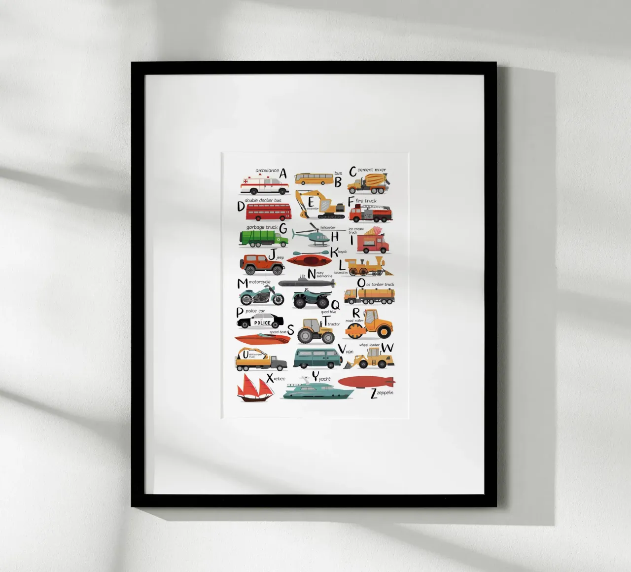 Colourful Transport Alphabet hahnemühle by Piccalilli Prints