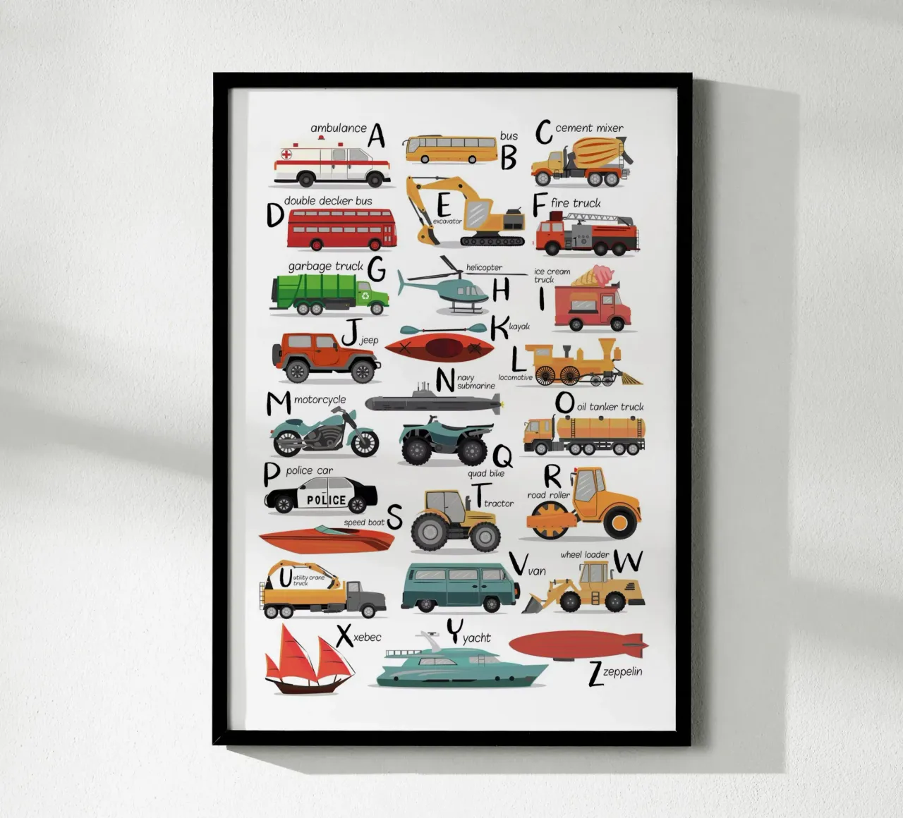 Colourful Transport Alphabet hahnemühle by Piccalilli Prints