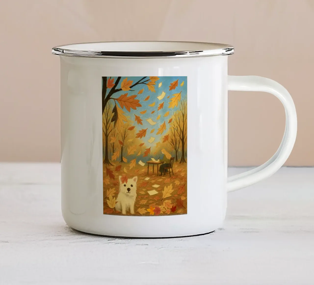 Lettere all'autunno tazza in smalto da Taika Tori Art