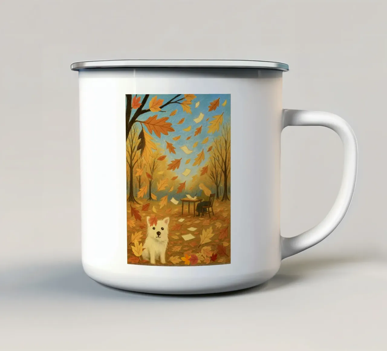 Lettere all'autunno tazza in smalto da Taika Tori Art