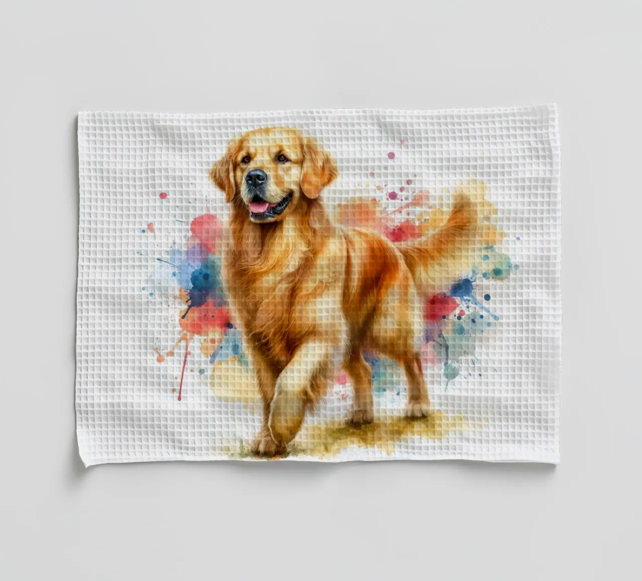 Cane Golden Retriever in acquerello canovaccio da cucina da 🎁 NOBELART