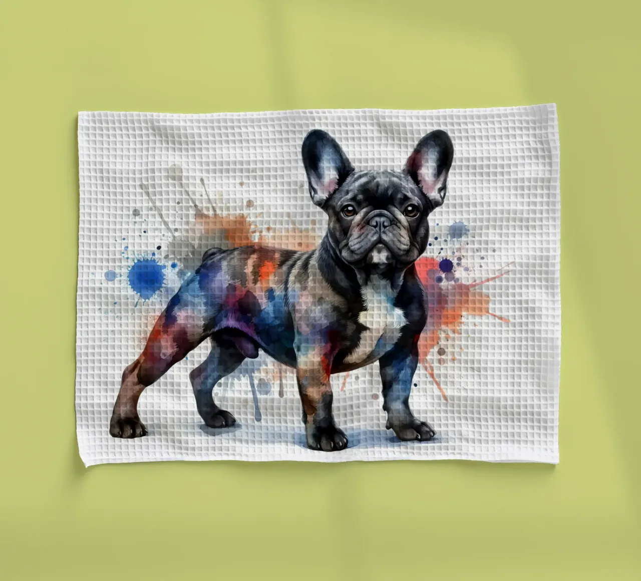 Bulldog francese in acquerello canovaccio da cucina da 🎁 NOBELART