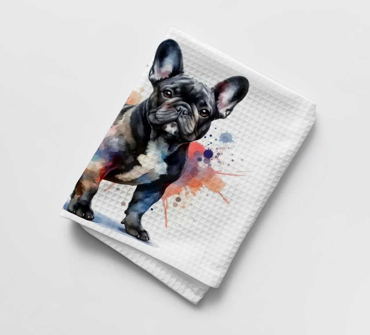 Bulldog francese in acquerello canovaccio da cucina da 🎁 NOBELART