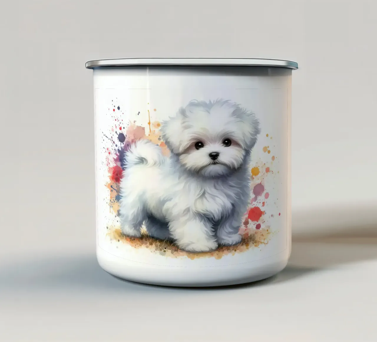Bichon maltese in acquerello tazza in smalto da 🎁 NOBELART