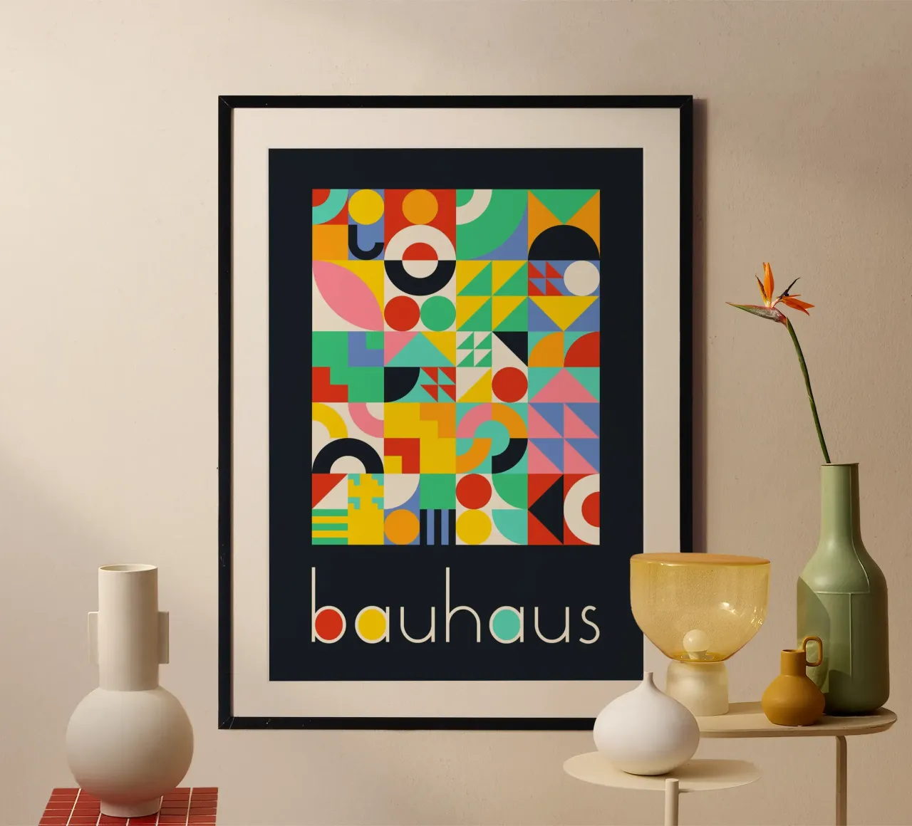 Bauhaus Maximalist Geometric Grid Poster - Vibrant Abstract Hahnemühle von Grungeo