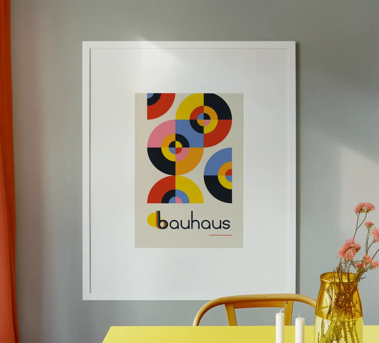 Poster Bauhaus con cerchi concentrici di colore - Poster moderno astratto carta hahnemühle da Grungeo