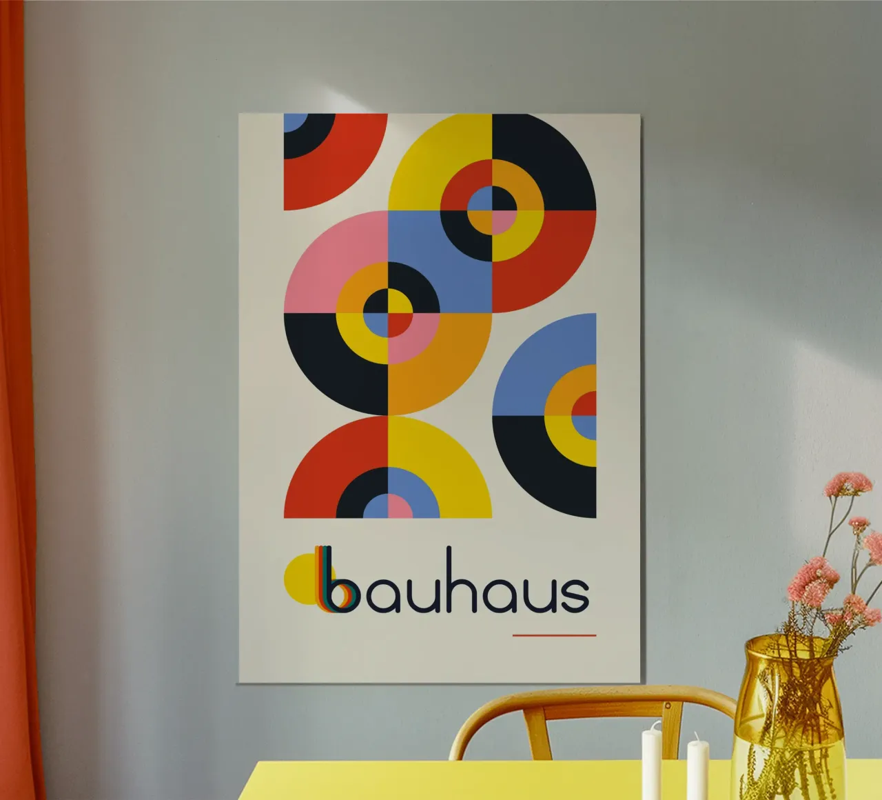 Poster Bauhaus con cerchi concentrici di colore - Poster moderno astratto carta hahnemühle da Grungeo