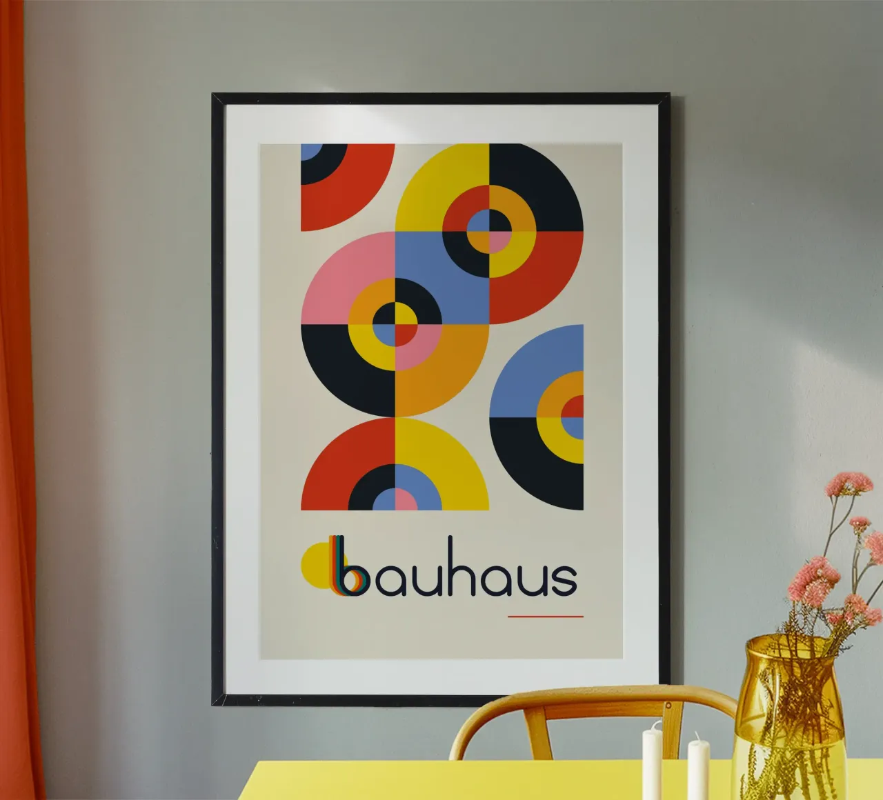 Poster Bauhaus con cerchi concentrici di colore - Poster moderno astratto carta hahnemühle da Grungeo