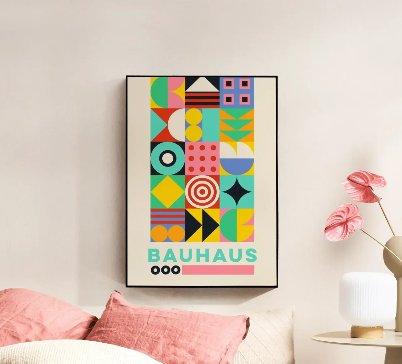 Bauhaus Geometric Grid Poster - Vibrant Abstract Pattern Pri metacrilato de Grungeo