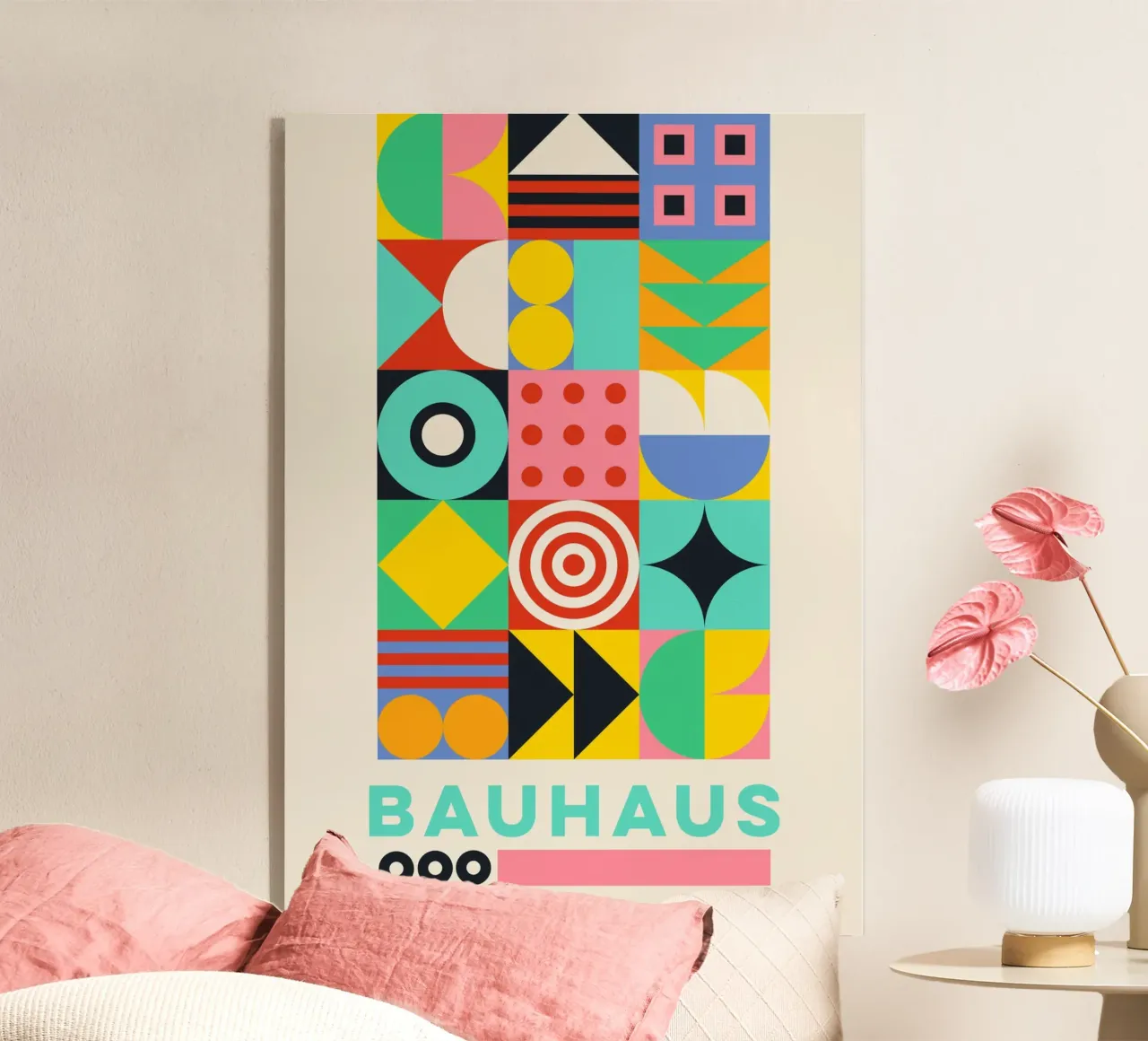 Bauhaus Geometric Grid Poster - Vibrant Abstract Pattern Pri metacrilato de Grungeo
