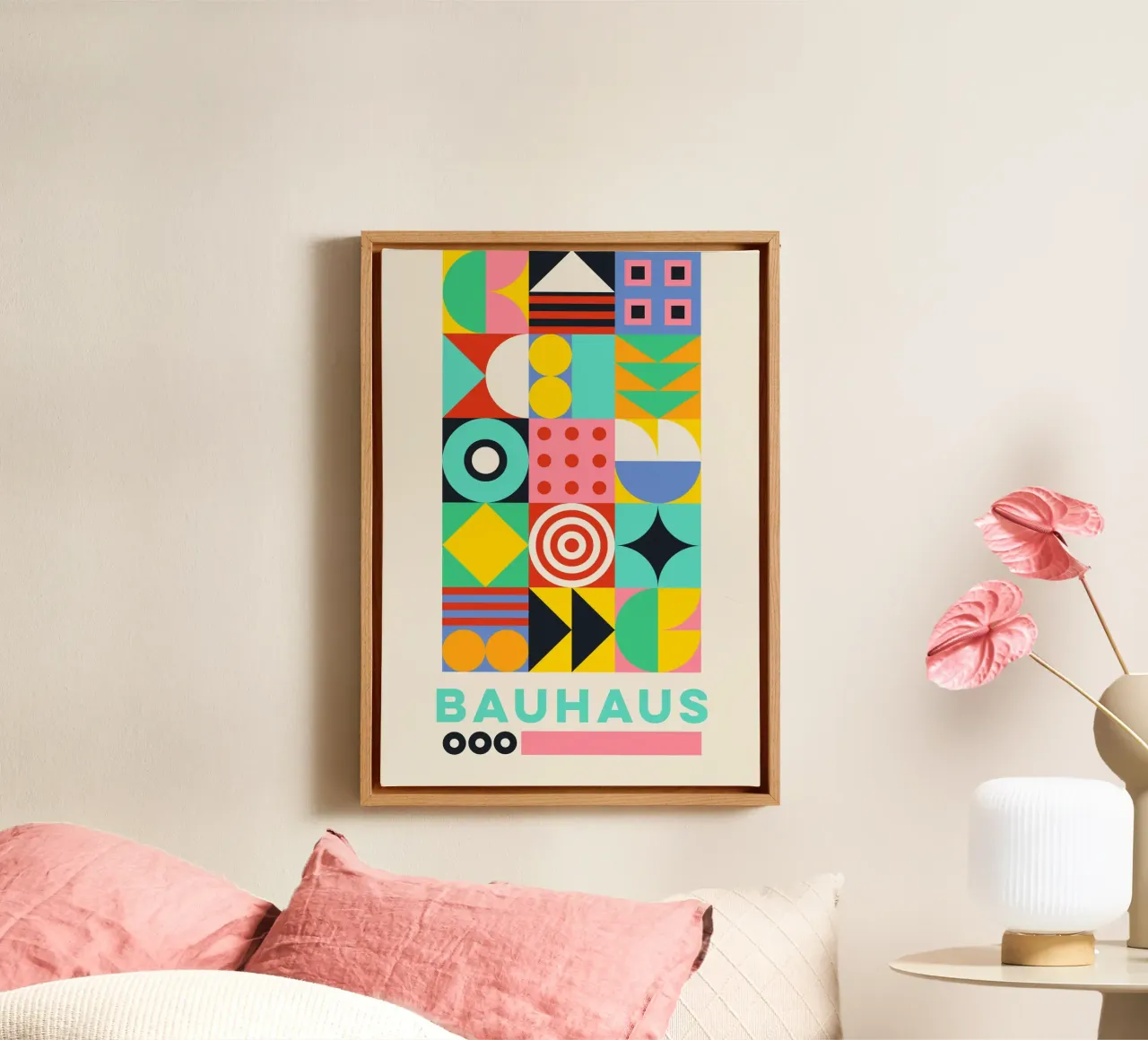 Bauhaus Geometric Grid Poster - Vibrant Abstract Pattern Pri canvas by Grungeo