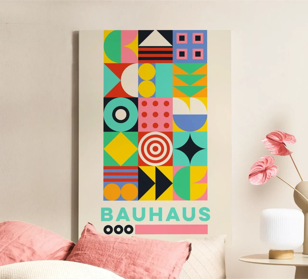 Bauhaus Geometric Grid Poster - Vibrant Abstract Pattern Pri canvas by Grungeo