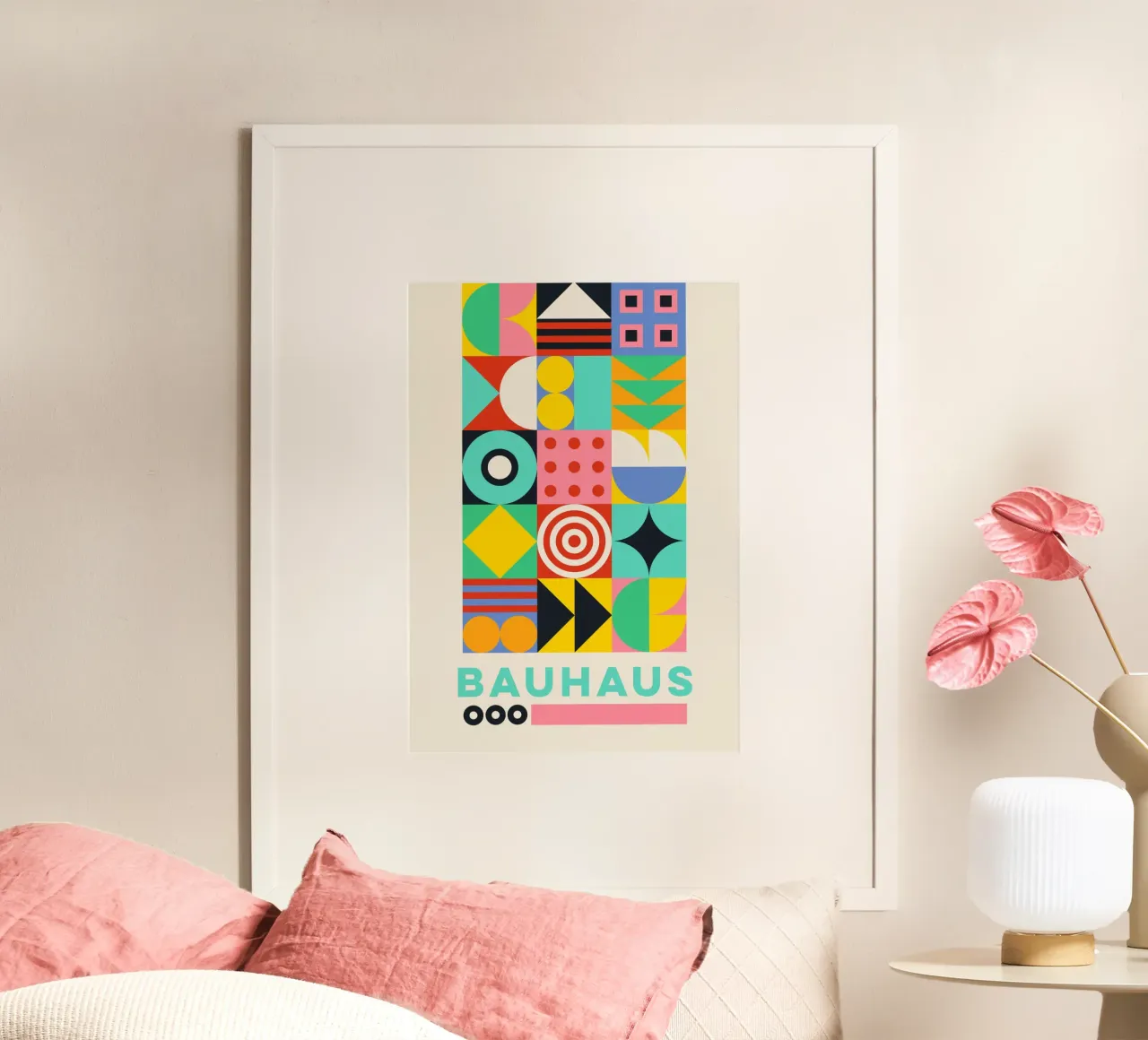 Bauhaus Geometric Grid Poster - Vibrant Abstract Pattern Pri hahnemühle de Grungeo