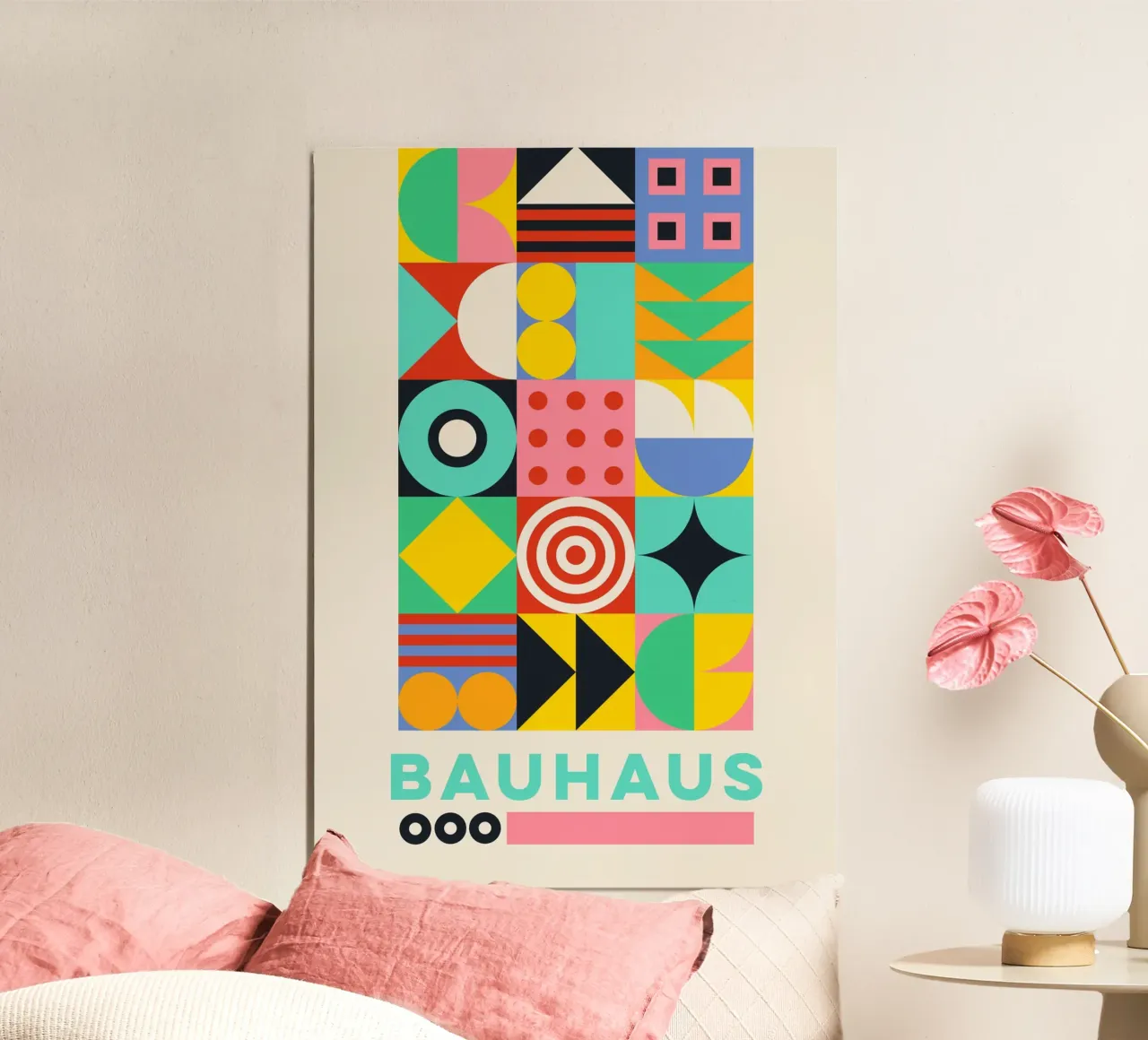 Bauhaus Geometric Grid Poster - Vibrant Abstract Pattern Pri hahnemühle de Grungeo