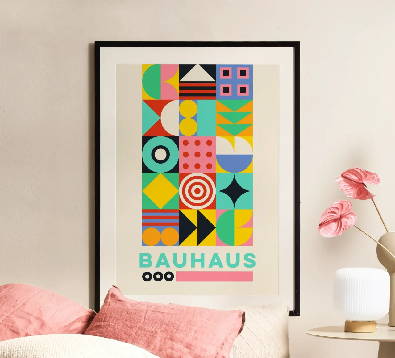 Bauhaus Geometric Grid Poster - Vibrant Abstract Pattern Pri hahnemühle de Grungeo