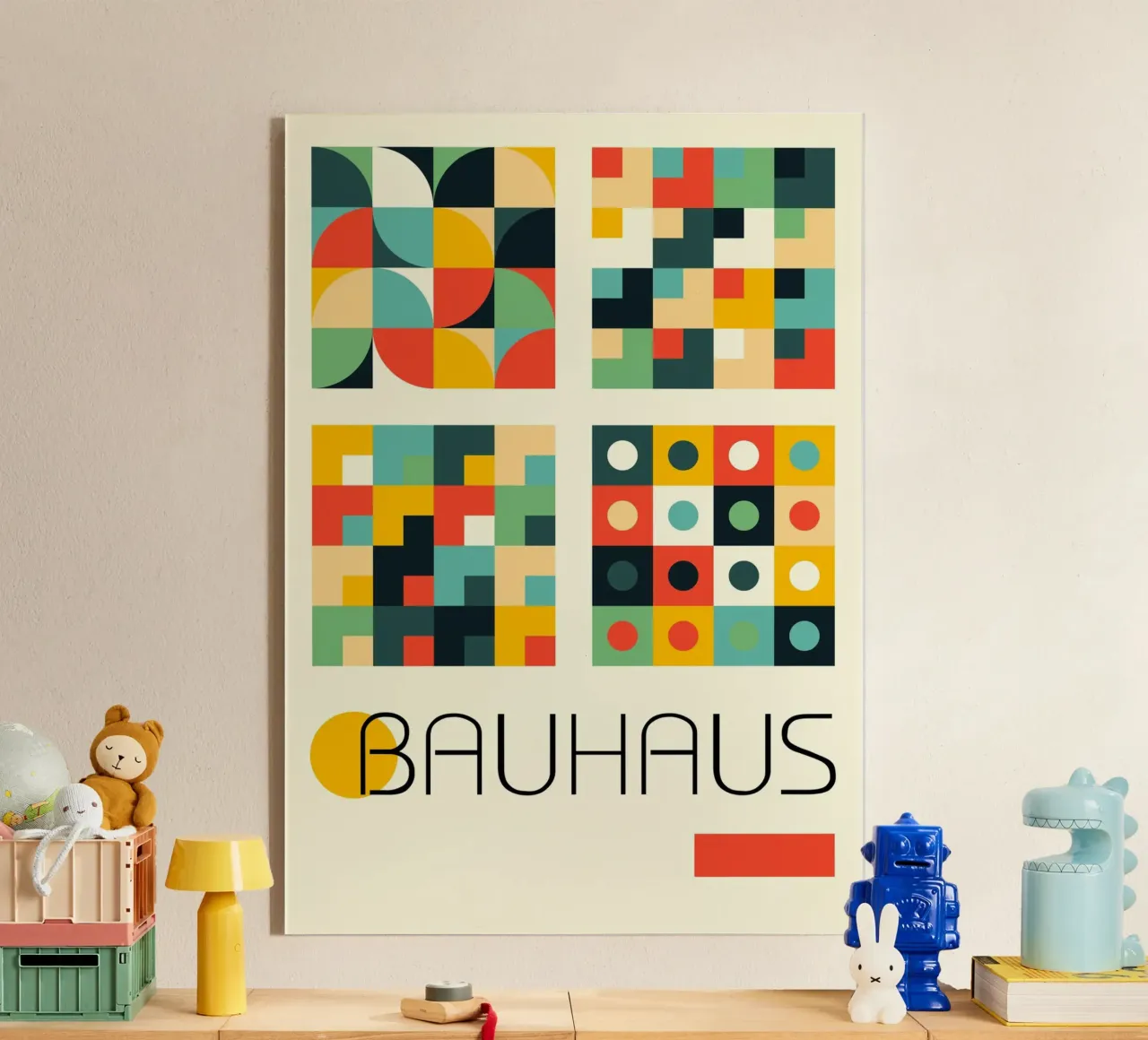 Poster Bauhaus Modular Grid - Abstract Circles Squares Print plexiglas de Grungeo