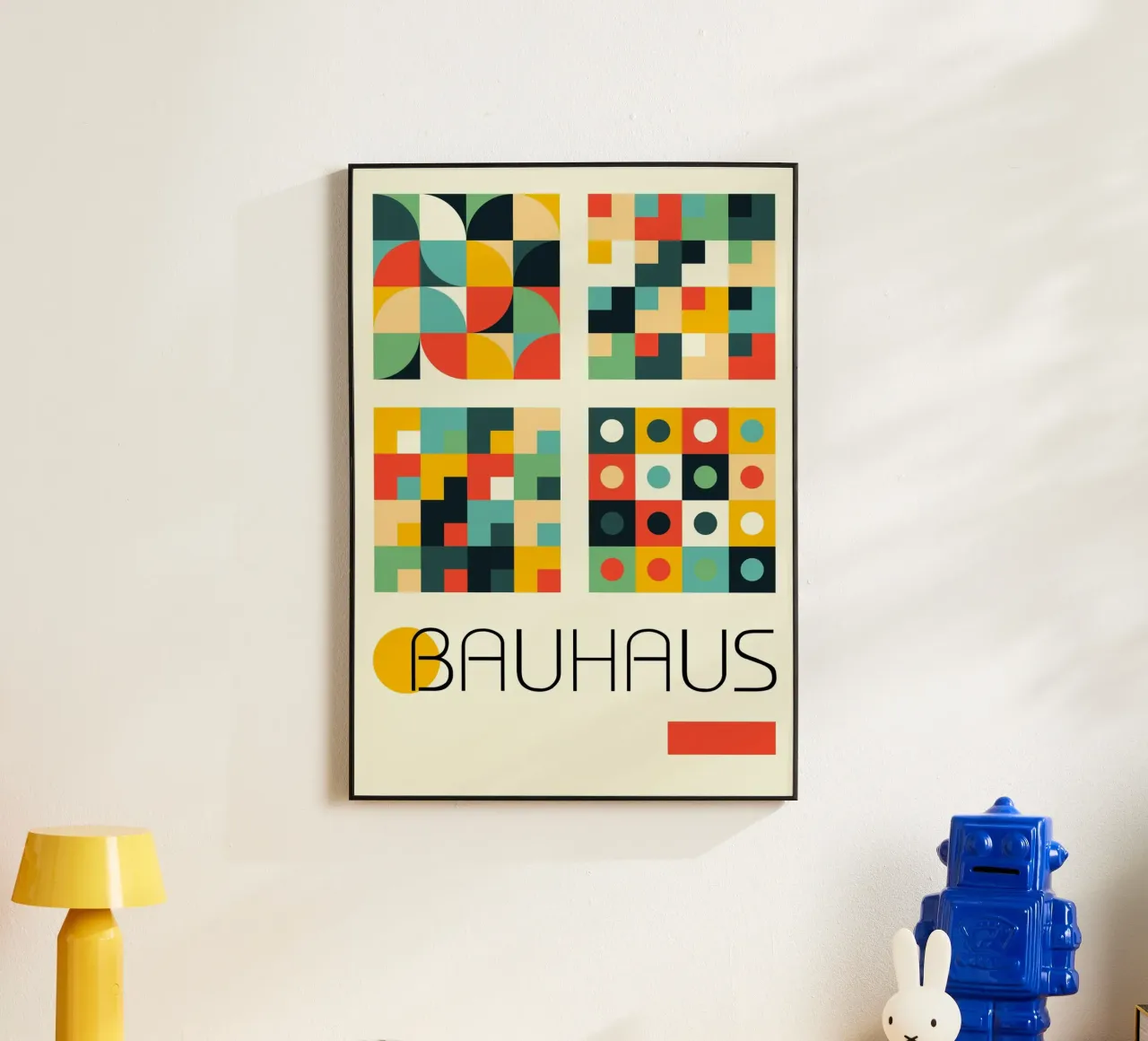 Poster Bauhaus Modular Grid - Abstract Circles Squares Print panneau forex de Grungeo
