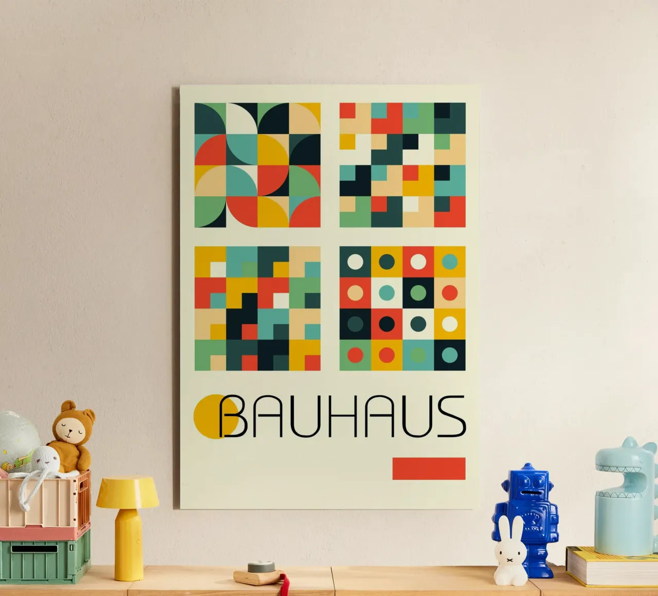 Poster Bauhaus Modular Grid - Abstract Circles Squares Print panneau forex de Grungeo