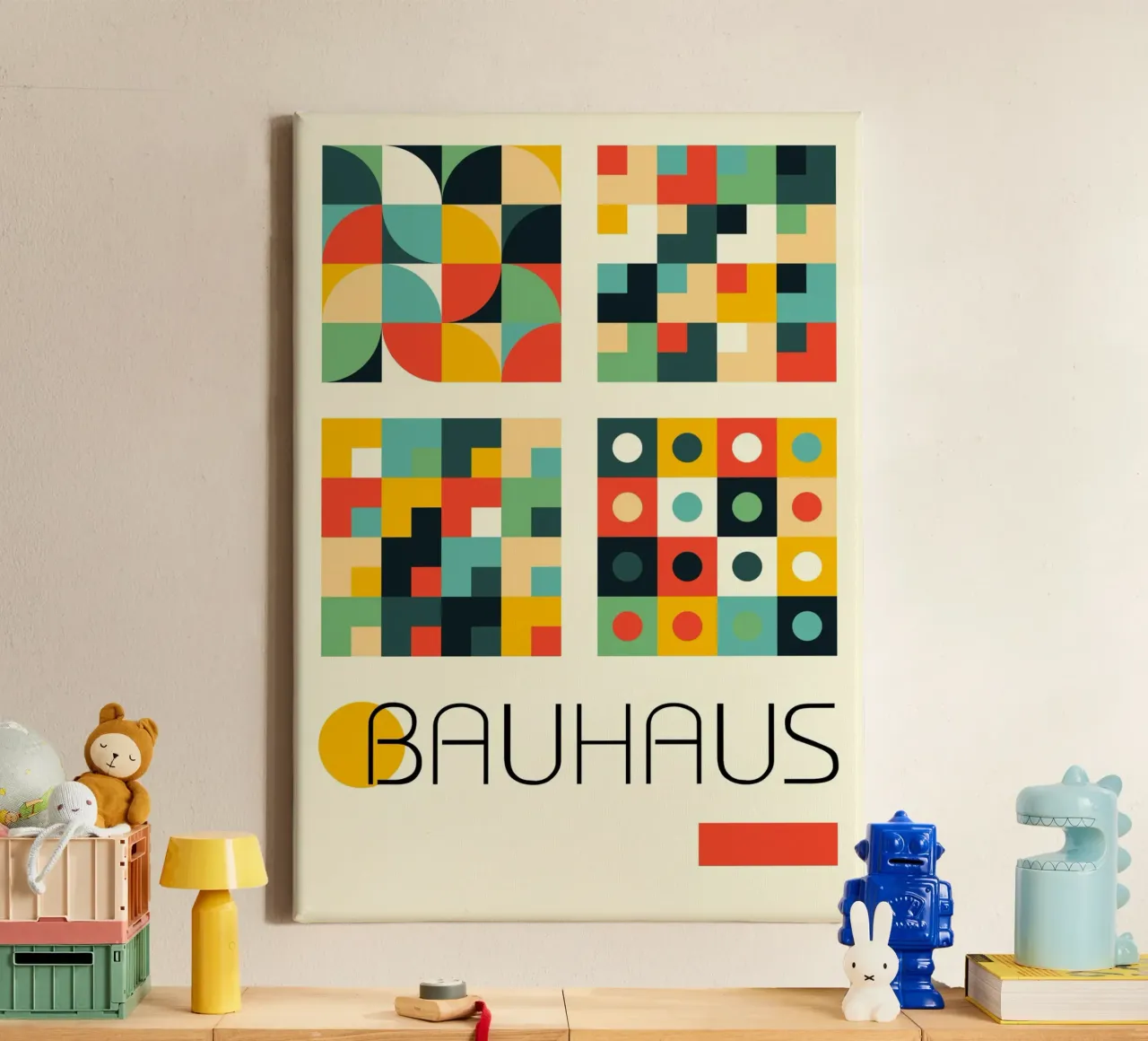 Bauhaus Modular Grid Poster - Abstract Circles Squares Print canvas by Grungeo