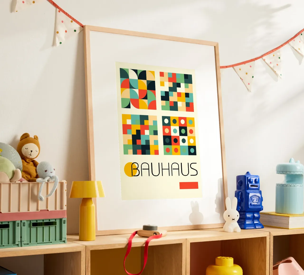 Bauhaus Modular Grid Poster - Abstract Circles Squares Print hahnemühle by Grungeo