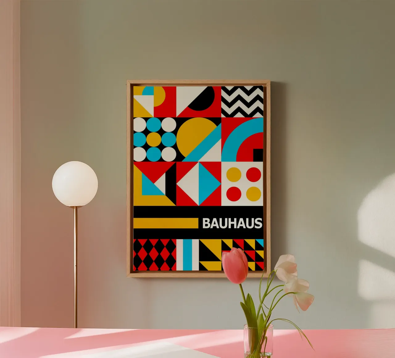 Bauhaus Pattern Grid Poster - Primary Colors Zigzag Abstract lienzo de Grungeo
