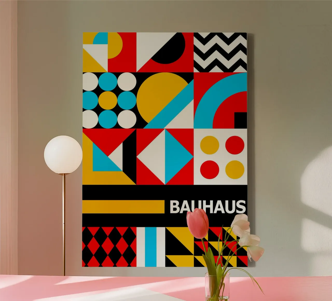 Bauhaus Pattern Grid Poster - Primary Colors Zigzag Abstract lienzo de Grungeo