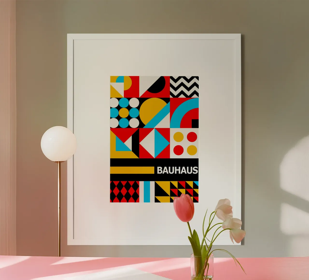 Poster grille de motifs Bauhaus - Couleurs primaires Zigzag Abstrait hahnemühle de Grungeo