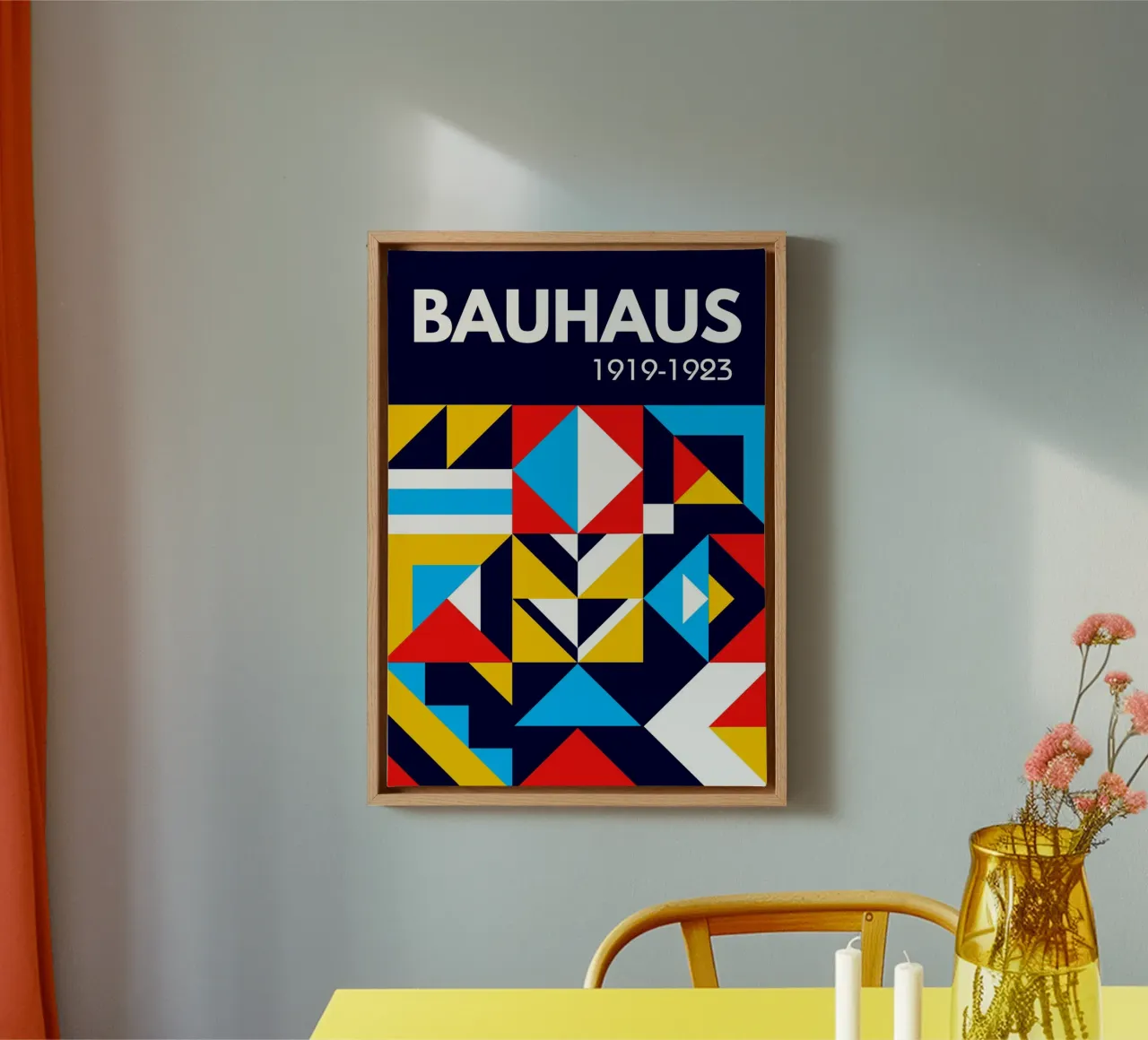 Bauhaus 1919 Geometric Grid Poster - Primary Color Triangles canvas by Grungeo