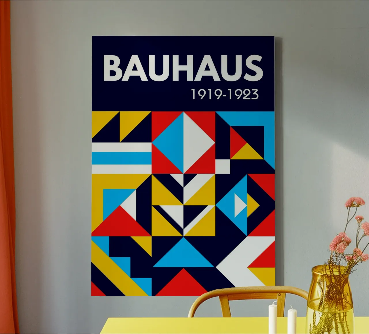 Bauhaus 1919 Geometric Grid Poster - Primary Color Triangles canvas by Grungeo