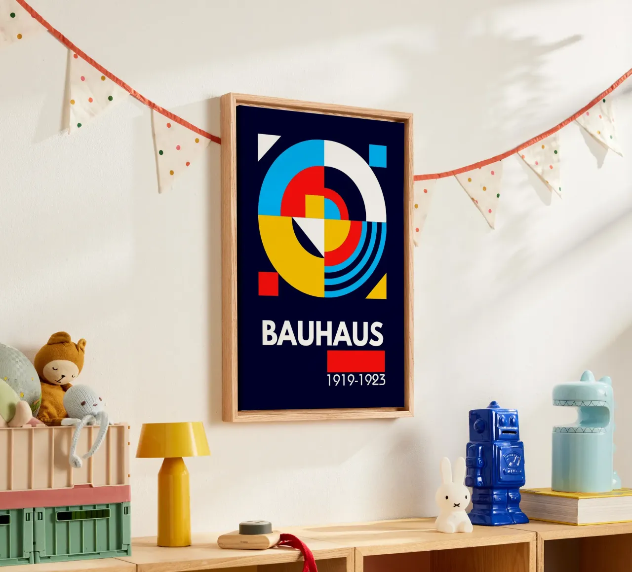 Bauhaus Circle Geometry Poster - Primary Color Abstract Desi canvas by Grungeo